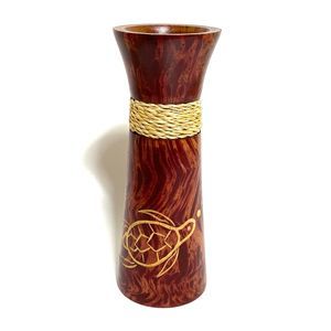 Wood hand Etched Vase Jamaica Sea Turtle Palm Tree